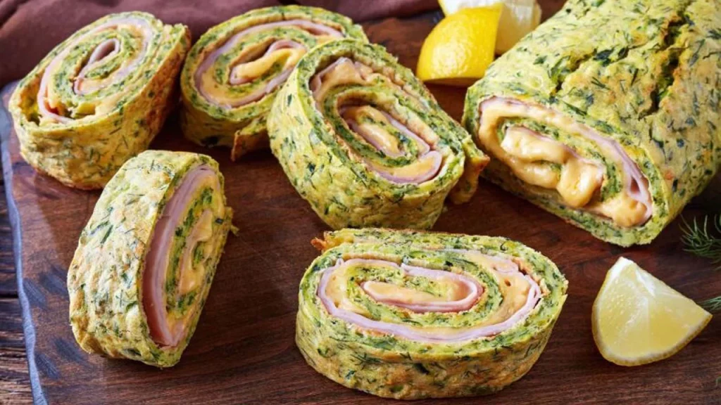 Gâteau roulé de courgettes au jambon cru