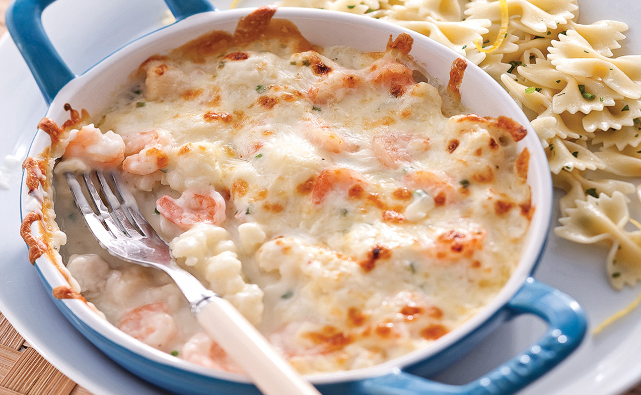Gratin de crevettes, pétoncles et choufleur Bon À Savoir