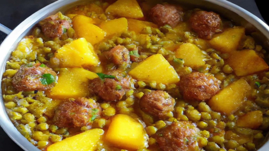 Tajine de viande hachée, petits pois et pommes de terre