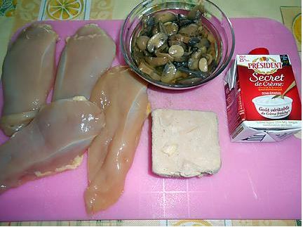 Escalopes de poulet sauce foie gras et champignons