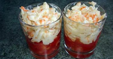 Verrine de tomates et râpé de surimi- mayonnaise
